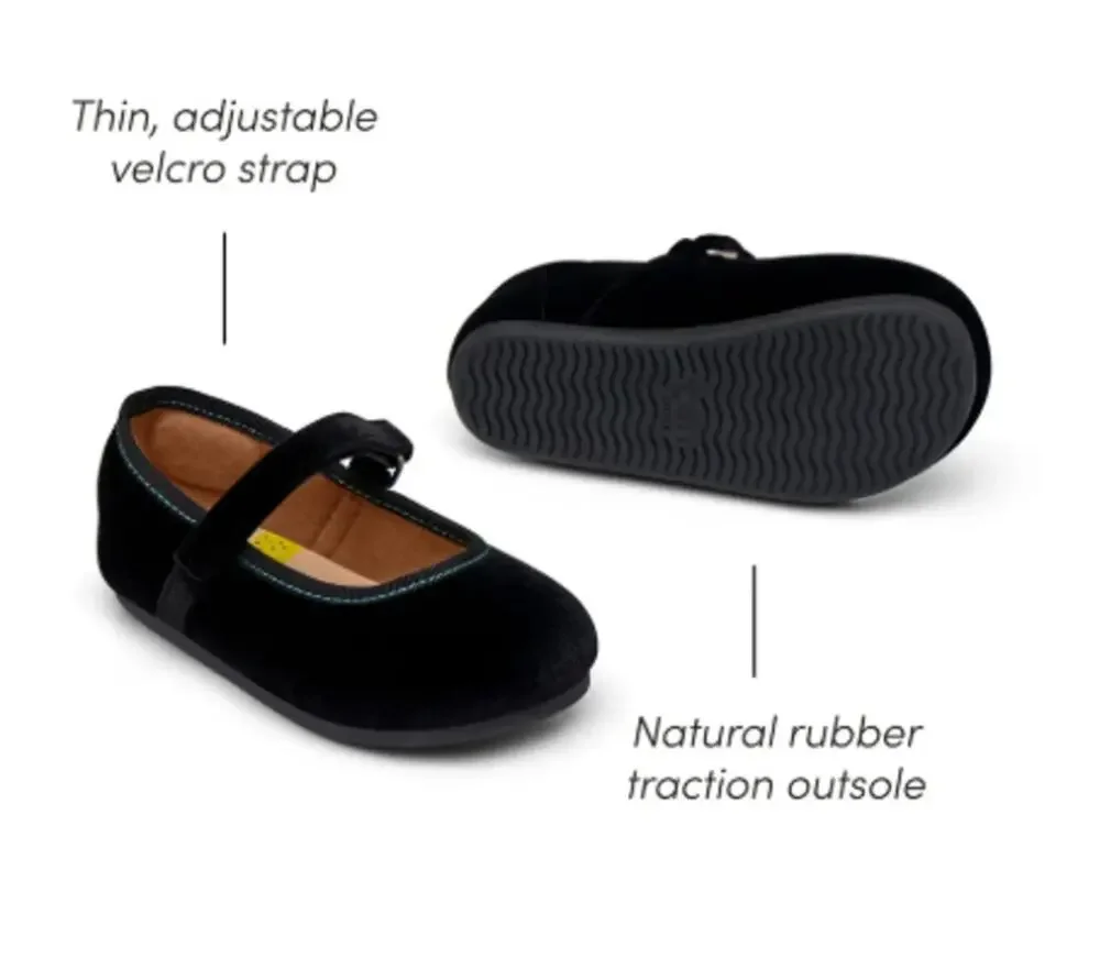 Ten Little Velvet Ballet Flats Toddler Shoes - Black